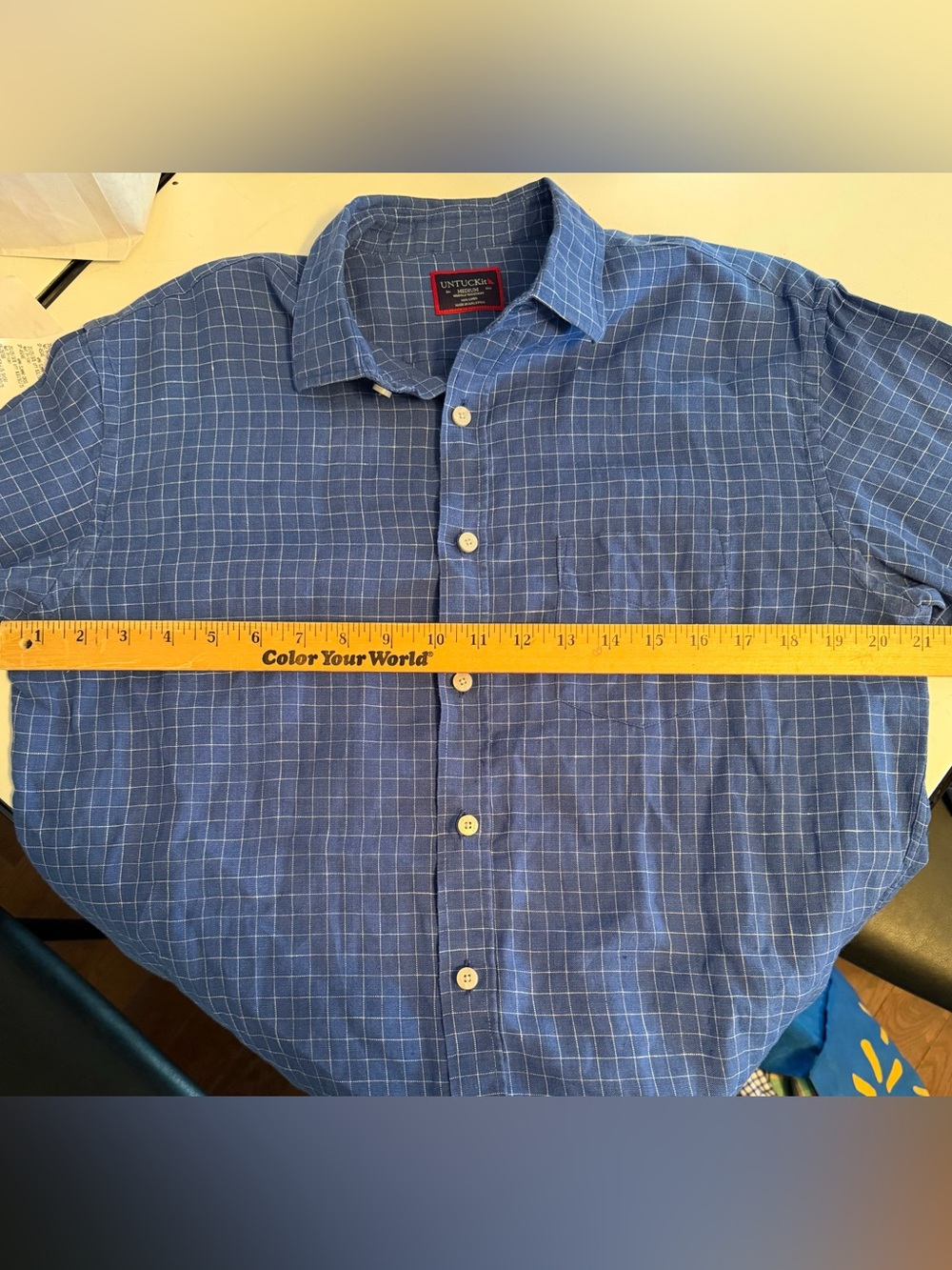 UNTUCKit 100% Linen Blue Windowpane Button-Up Shirt Men’s Medium Wrinkle Free - Picture 7 of 10